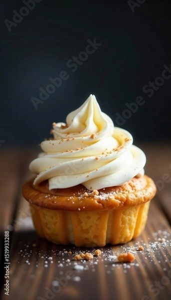 Obraz Whipped cream topping a small pastry, dramatically presented, inflated, unimportant