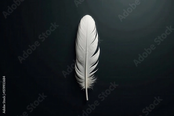 Obraz Black feathers, central white feather, dark background, light, row, nature