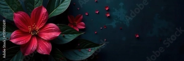Obraz Black leaf backdrop showcases striking floral centerpiece , flowers, bold