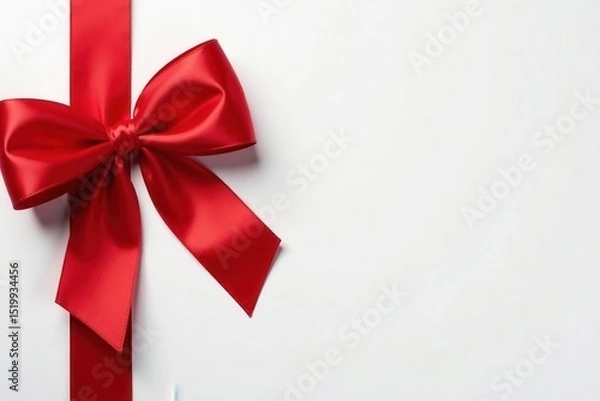 Obraz Classic red satin ribbon bow & hang tag detail , satin ribbon, gift wrap