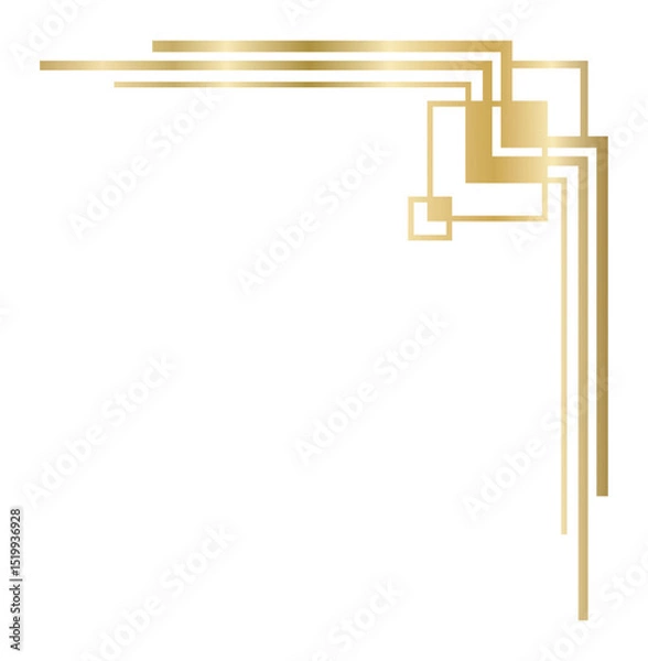 Fototapeta Golden art deco corner ornament forming a border with parallel lines and square decorations, ideal for creating elegant frames or page decorations