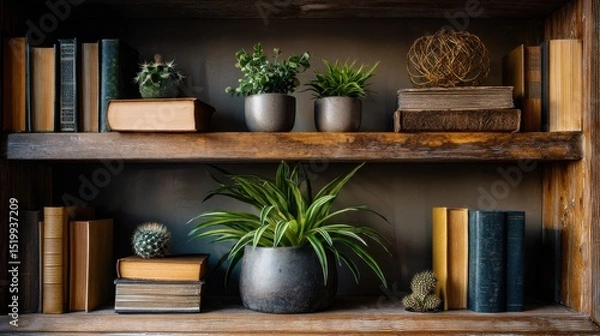 Obraz Minimalist Zoom Background with Greenery and Bookshelf for Virtual Meetings