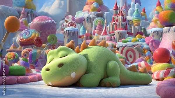 Obraz 3d Cartoon of a cute chubby dragon guarding