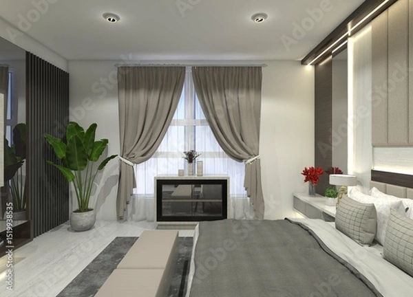 Fototapeta 3D design of a minimalist desk cabinet and drawers for bedroom and living room interiors