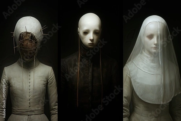Fototapeta Mystical and eerie portraits of faceless and enigmatic figures in dim lighting