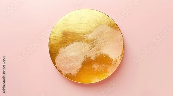 Obraz A radiant gold circle with blot smears adding texture, isolated on a soft blush pink background for an elegant and modern minimalist design.