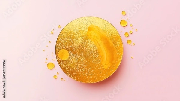Obraz A radiant gold circle with blot smears adding texture, isolated on a soft blush pink background for an elegant and modern minimalist design.