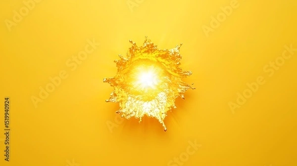 Obraz A radiant gold smear in the center, glowing vibrantly against a fresh lemon yellow background, creating a clean and bold design.