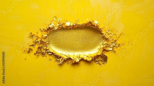 Obraz A radiant gold smear in the center, vibrantly against a fresh lemon yellow background, creating a clean and bold design.