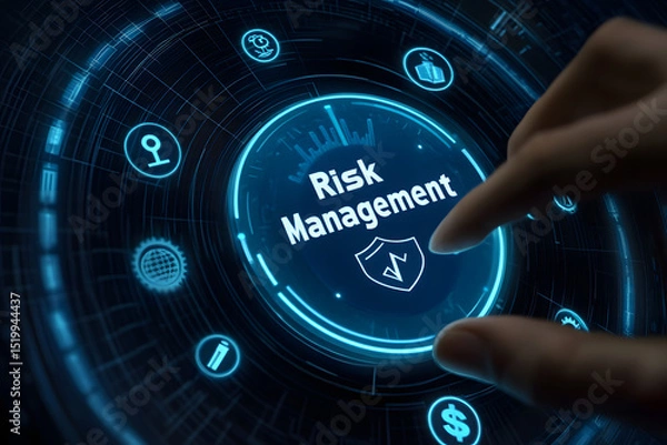 Fototapeta Finger pushing a button on a risk management