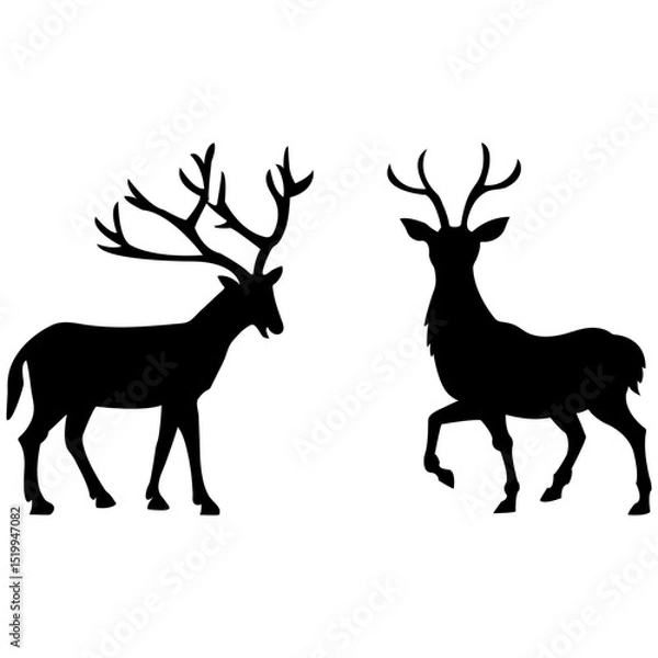 Fototapeta Deer Silhouette Vector Set – Elegant Stag Illustrations with Antlers for Wildlife and Nature Designs . 