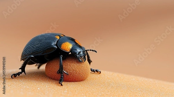 Obraz A black beetle with orange markings on a sandy surface.