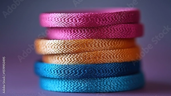 Obraz Colorful stacked fabric bands in close-up.