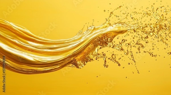 Obraz A shimmering gold wave brush stroke over a sunny yellow background, liquid gold splashes bursting outward for a bold and minimalist aesthetic.