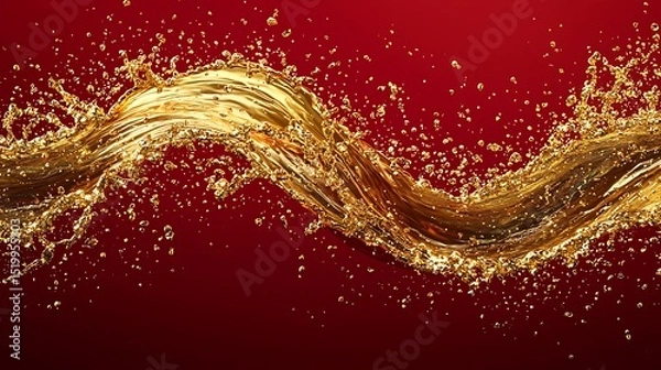 Obraz A shimmering wave of gold on a vibrant crimson red background, liquid gold splashes spreading outward in a bold and clean composition.