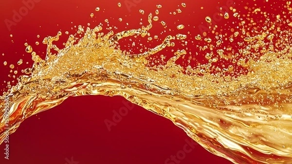 Obraz A shimmering wave of gold on a vibrant crimson red background, liquid gold splashes spreading outward in a bold and clean composition.
