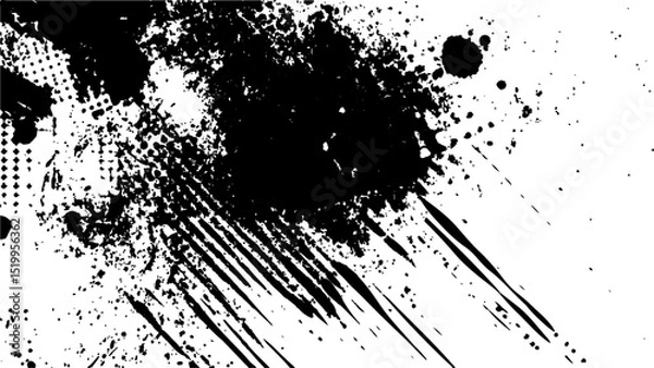 Fototapeta Halftone dots modern grunge texture black grunge brush stroke white background. Black Ink splatter brush stroke on white halftone dots abstract background	