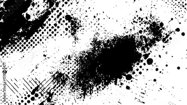 Fototapeta Halftone dots modern grunge texture black grunge brush stroke white background. Black Ink splatter brush stroke on white halftone dots abstract background	
