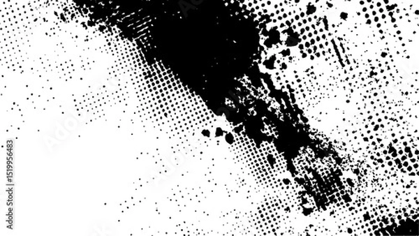 Fototapeta Halftone dots modern grunge texture black grunge brush stroke white background. Black Ink splatter brush stroke on white halftone dots abstract background	