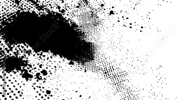 Fototapeta Halftone dots modern grunge texture black grunge brush stroke white background. Black Ink splatter brush stroke on white halftone dots abstract background	