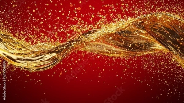 Obraz A shimmering wave of gold on a vibrant crimson red background, liquid gold splashes spreading outward in a bold and clean composition.