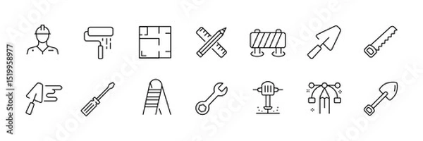 Obraz Construction and renovation icon set for design projects