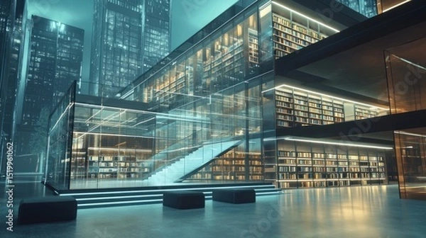 Obraz Futuristic City Library at Night