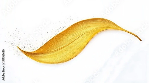 Obraz A simple gold stroke curving into the shape of a leaf, isolated on white, with small specks representing veins and the movement of water.