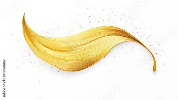 Obraz A simple gold stroke curving into the shape of a leaf, isolated on white, with small specks representing veins and the movement of water.