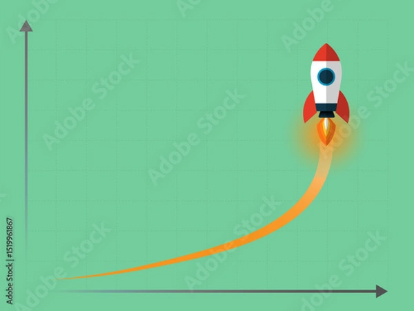 Fototapeta Rocket launching on green graph showing exponential growth