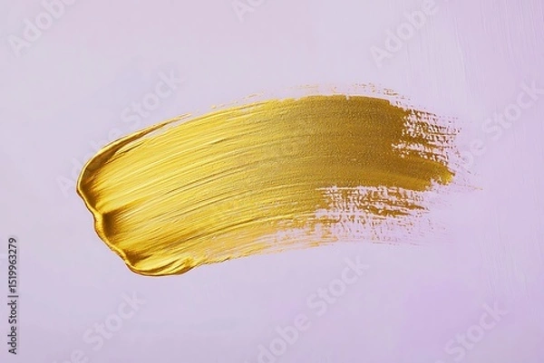 Obraz A single bold gold brushstroke on a soft pastel lilac background, with a subtle gold blot smear blending outward, creating a serene and minimalist abstract piece.