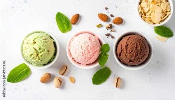 Fototapeta Assorted Ice Cream Scoops with Toppings