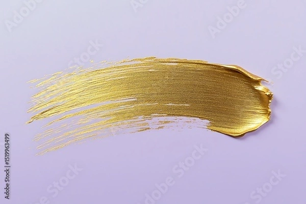 Obraz A single bold gold brushstroke on a soft pastel lilac background, with a subtle gold blot smear blending outward, creating a serene and minimalist abstract piece.