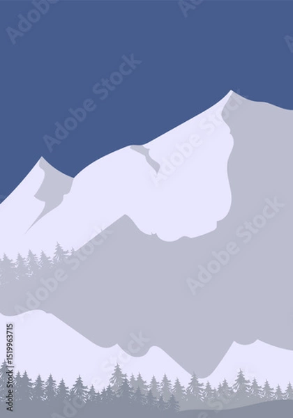 Fototapeta Landscape scene with mountain peaks, hill, lake vector illustration background.