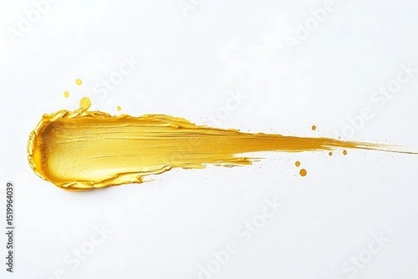 Obraz A single bold gold stroke against white, with a delicate gold blot smear trailing behind it, creating a clean and minimalist effect.
