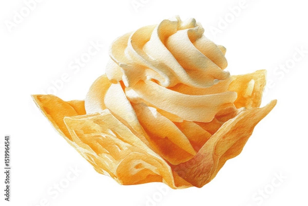 Fototapeta Watercolor vanilla soft serve in golden waffle cup isolated on transparent background