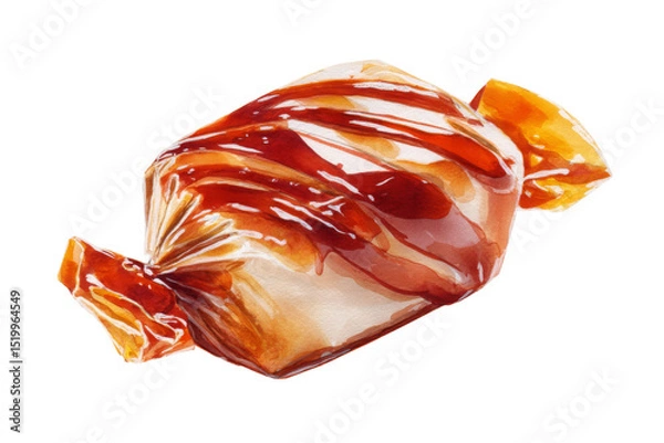 Fototapeta Watercolor caramel candy wrapped in red and gold cover isolated on transparent background