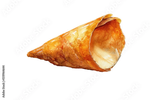 Fototapeta Watercolor empty waffle cone in golden brown style isolated on transparent background