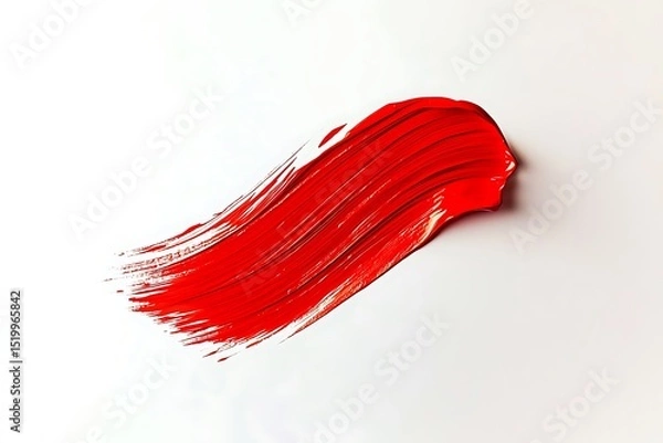 Obraz A single bright red brushstroke, perfectly placed on a white background, with a soft red blot smear that gives the appearance of a gentle, organic flow.