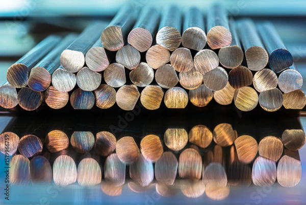 Obraz Steel rods displaying the metal structure, stacked  products of the metallurgical industry