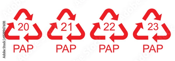 Obraz Paper recycling code icon set. recycling codes 20, 21, 22, 23. pap recycling symbols. plastic, recycle, symbol, code, icon.