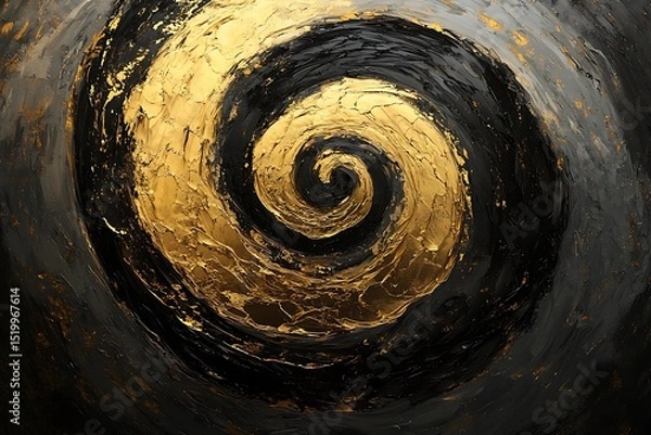 Obraz A single central brush stroke curling into a golden spiral, with smears extending from its edges, creating a mesmerizing and hypnotic effect. --ar 3:2 --q 2 - Image #1 @December