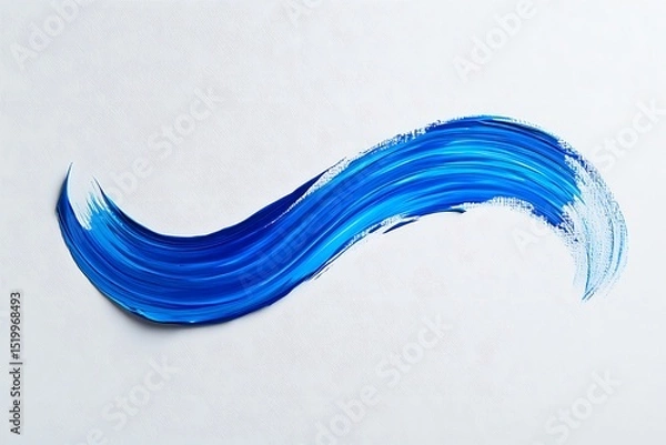 Obraz A single electric blue brushstroke on a white canvas, with a soft blue blot smear extending from it, creating a smooth and flowing abstract pattern.