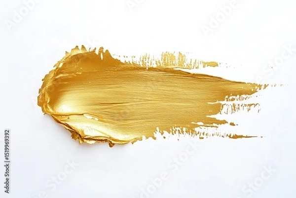 Obraz A single gold blot smear on white, with a faint brushstroke at the center, surrounded by delicate edges, capturing a simple abstract beauty.