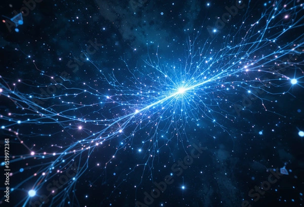 Fototapeta Futuristic Synaptic Bridges Connecting Digital Nodes in Cosmic Cyberspace