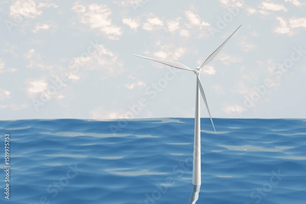 Fototapeta Wind turbine generating renewable energy in the ocean, concept sustainable development and clean energy efforts. 3d rendering