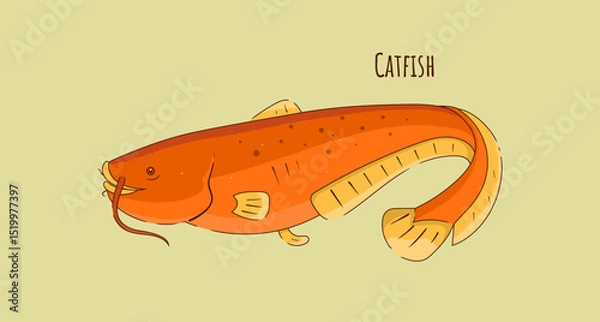 Fototapeta Hand Drawn Catfish Vector Illustration.