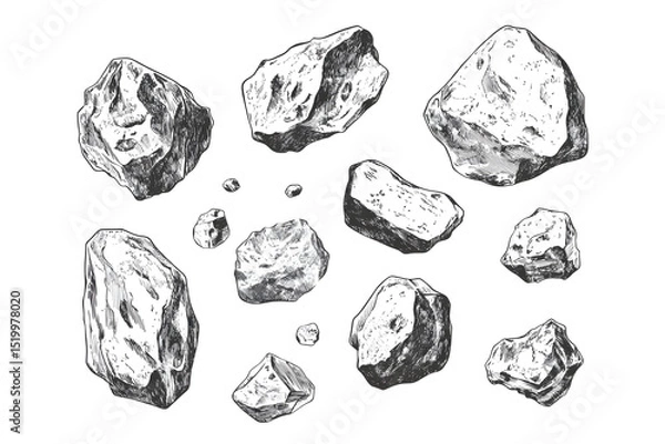 Obraz Collection of Gray and Black Irregular Rocks Sketch Illustration