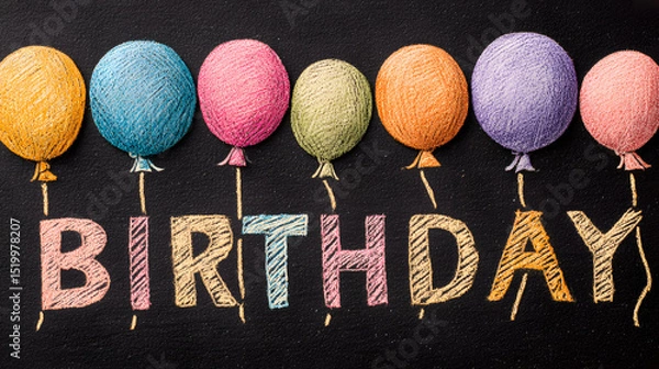Obraz Colorful Chalk Birthday Balloons on Blackboard