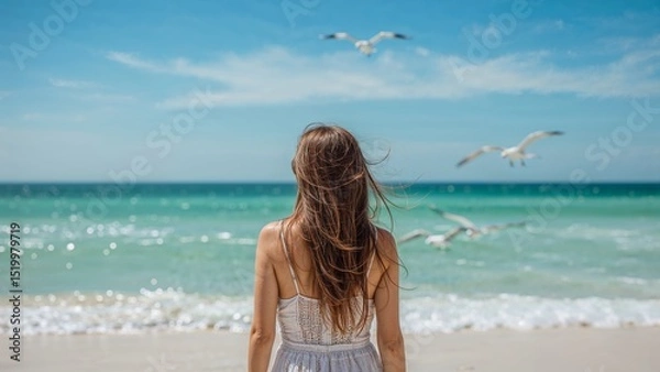 Obraz Travel Inspiration for Florida - A young woman walk on a Florida Beach
